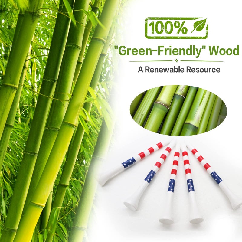 FINGER TEN Golf Tees Wood 3 1/4 2 3/4 Inch Wooden Bamboo 50/120 Count  Durable Biodegradable Colored Bulk Tee 70mm 83mm (USA Flag  2 3/4 Inch(50 Pack)) - Image 2